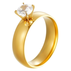 18K vergoldeter Edelstahlring mit Zirkonstein auf einer glatten breiten Ringschiene