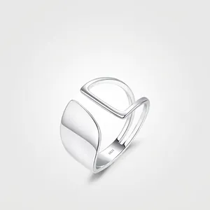 925 Sterling Silver Geometric Open Ring Minimalist Asymmetric Adjustable Finger Jewelry For Women