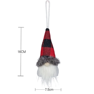 Christmas gnome ornament with red plaid hat and white beard, height 16cm, width 7.5cm