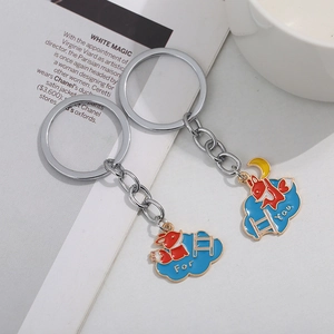 Rainbow cloud heart keychain set with cartoon foxes and For You lettering charms