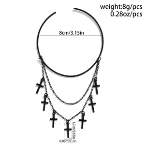 Detailed size specifications of gothic cross pendant choker with dimensions and 8g weight