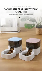 Detail view of the gravity-fed automatic pet feeder with transparent grain storage tank