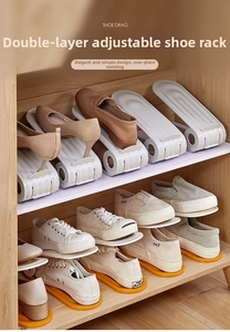 Detail view of double-layer adjustable shoe slots in white and orange plastic finish