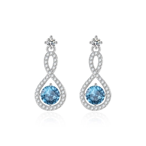 S925 sterling silver infinity earrings with sapphire blue stones and pavé accents