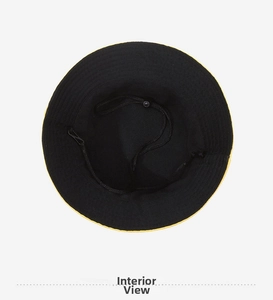 Internal view of bucket hat showing black lining and adjustable windproof drawstring