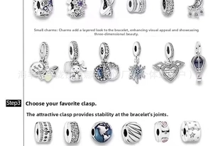 Selection of S925 sterling silver charms featuring bee, teddy bear and moon designs