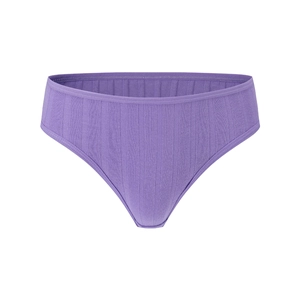 Women's purple ribbed cotton T-back thong with breathable vertical stripe texture