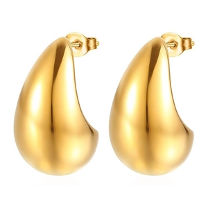 Boucles d'oreilles gouttes en acier inoxydable doré 18K pour femme sur fond blanc épuré