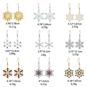 Detailed chart showing sizes and weights of various rhinestone snowflake earrings