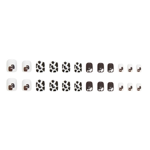 Chic cow print and coffee brown press-on toe nails set with 24 pieces for women