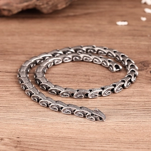 Vintage stainless steel dragon scale chain necklace with retro metallic textured links