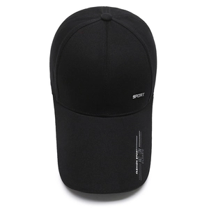 Classic black cotton baseball cap with white Sport embroidery and extended sun visor