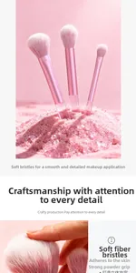 Macro detail of soft pink fiber makeup brushes showing texture and fine bristles
