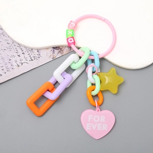 Colorful acrylic keychain with candy colored chains, star pendant and heart charm
