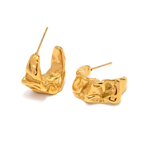 18k gold plated stainless steel hoop earrings with unique irregular lava texture