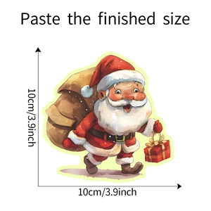 Detailed dimension guide showing the 10x10cm finished size of the Santa wall sticker