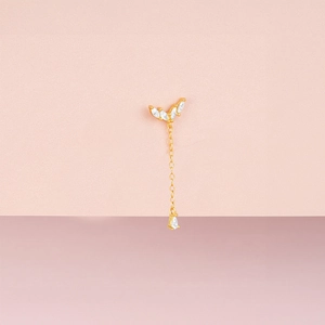 Gold long tassel earring featuring marquise-cut gems and a pear-shaped zircon drop
