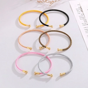 Minimalist Braided Cuff Bracelet With Stainless Steel Ends Adjustable C-Shaped Woven Rope Jewelry For Women Trendy