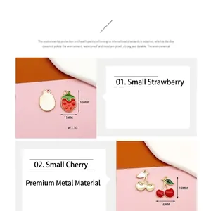 Pendentifs fruits en métal fraise et cerise pour boucles d'oreilles et cheveux