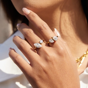 18K gold plated stainless steel rings featuring marquise and teardrop zircon stones
