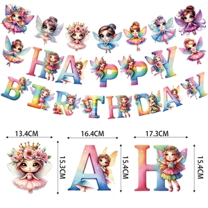 Fairy themed Happy Birthday banner with dimensions for girls birthday party decoration