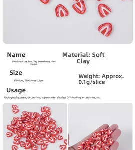 Macro detail of realistic strawberry polymer clay slices for DIY crafts and slime making