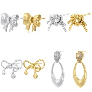 Orecchini a Lobo Vintage in Rame con Zirconia Fiocco Cuore Goccia Nodo per Donna Oro Argento Placcato Gioielli di Moda