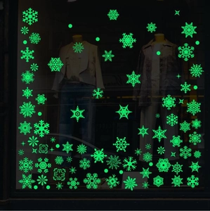 Autocollants De Fenêtre Flocon De Neige Lumineux Brillent Dans Le Noir Décoration De Noël PVC Statique Vitre Décalcomanies Vert