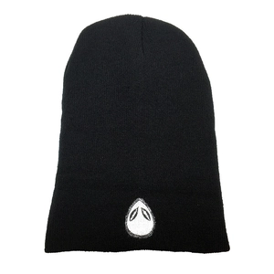 Black knit beanie with white alien embroidery logo for men and women winter warmth