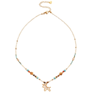 Handmade beaded horse pendant necklace with colorful pearls and adjustable gold chain