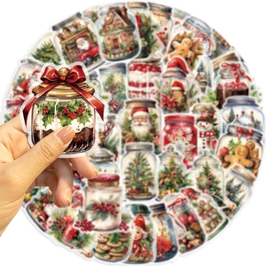 Gros plan d'autocollants de pots de Noël étanches avec motifs détaillés de fête