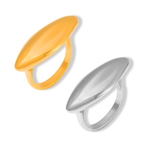 Minimalist geometric sunflower seed rings in gold and silver finish with polished metal