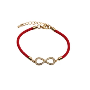 Red braided rope infinity bracelet with gold zircon charm and adjustable clasp