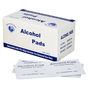 Sterile 75% ethyl alcohol pads for external disinfection 100pcs box and single packets