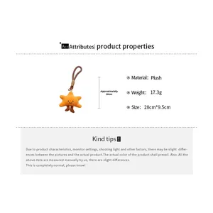 Yellow star plush keychain with brown braided rope and cute smiley face detail