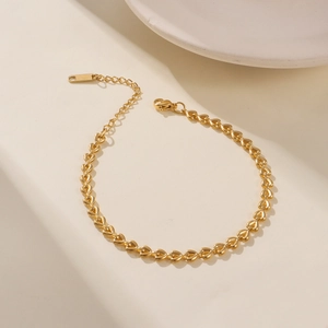 Minimalist gold heart link chain bracelet with lobster clasp and adjustable extension chain