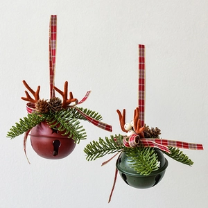 Christmas Bell Ornaments Metal Iron Antlers Pine Cones Star Cutout Hanging Decoration Tree Holiday Home Rustic Decor