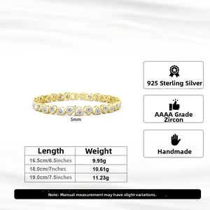 Size chart for S925 sterling silver heart tennis bracelet with AAA cubic zirconia