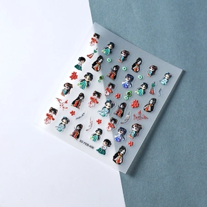 5D embossed nail stickers FEB-406 with traditional Chinese cartoon girl designs