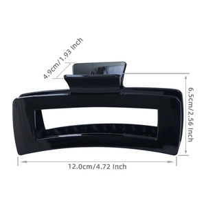 Black 12cm minimalist hollow square shark hair claw clip with size dimensions shown