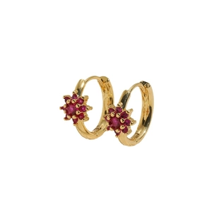 Golden hoop earrings with vibrant red flower gemstone inlay for a minimalist luxury look