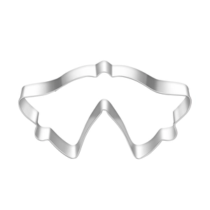 Close-up of double bell shaped stainless steel cookie cutter with metallic finish