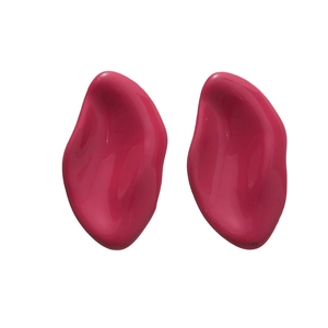 Pink drip oil geometric oval stud earrings with sleek resin finish on white background