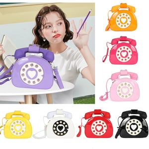 Creative retro telephone-shaped patent leather crossbody bag for women in vibrant colors