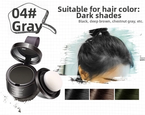 Detail of grey hairline shadow powder with sponge applicator for dark hair filling