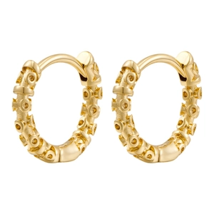 Elegant gold-tone geometric hoop earrings with unique suction cup embossed texture for women
