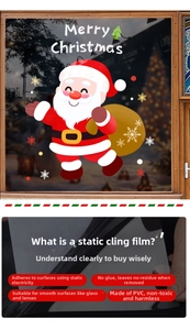 Detail of Santa Claus static window cling showing PVC texture and easy peel feature