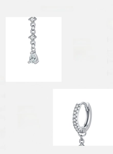 Detailed close-up of S925 sterling silver U-shaped earrings with 5A cubic zirconia drops