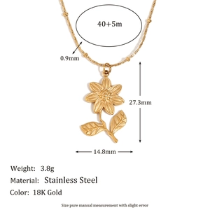 Collier avec pendentif tournesol en acier inoxydable doré 18 carats avec dimensions