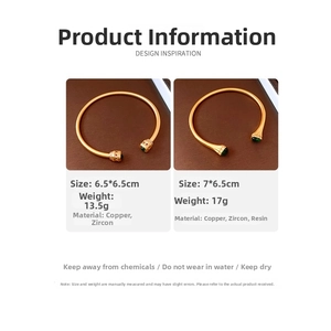 Detailed specifications of vintage gold bangles with zircon and resin details